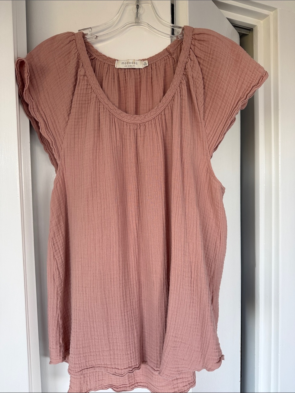 Nude/dusty Pink Gauze Flutter Sleeve Top
